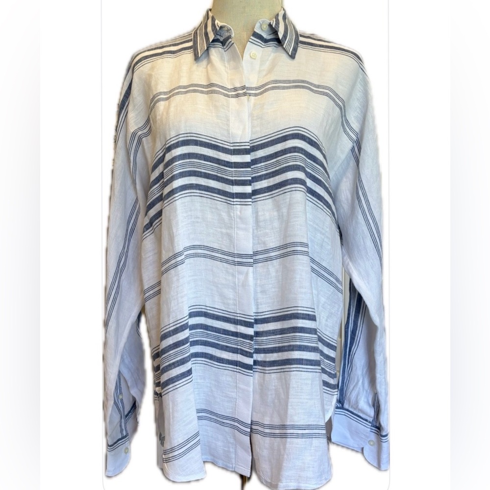 Lauren Ralph Lauren NWOT 100% Linen Dolman Long Sleeves Button Down Shirt S/P
